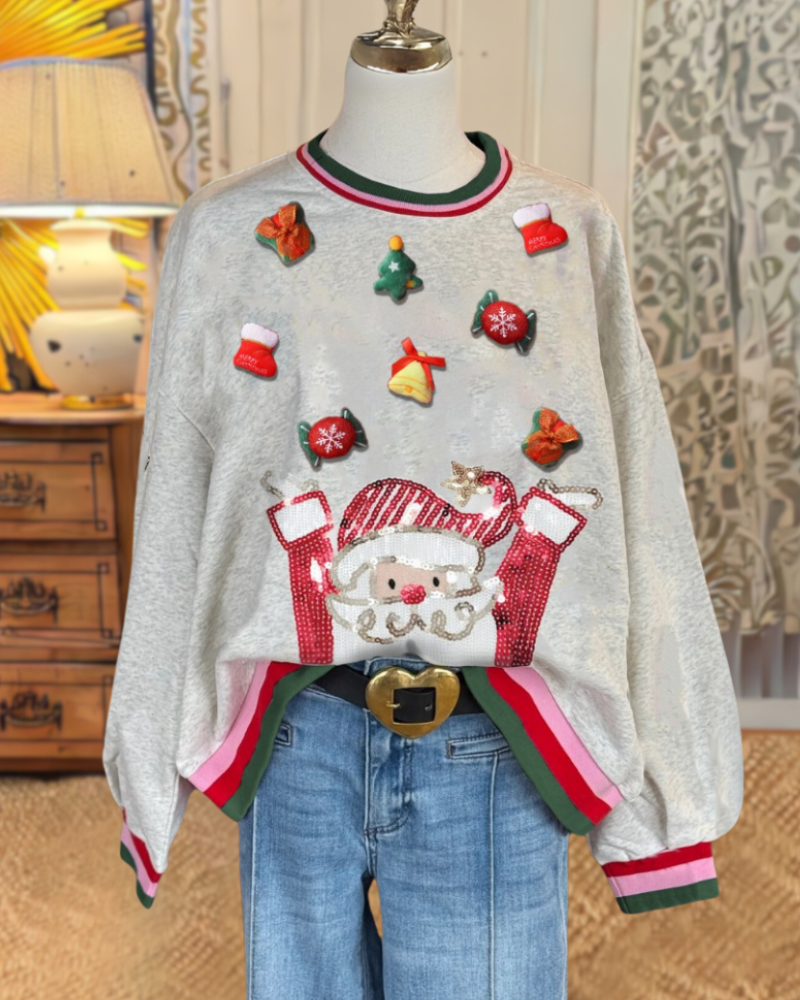 Sequin Santa Christmas Sweatshirt