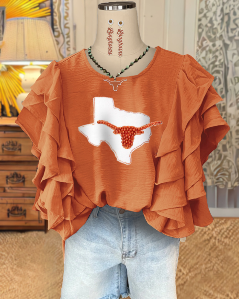 Texas Longhorns Beaded Ruffle Top