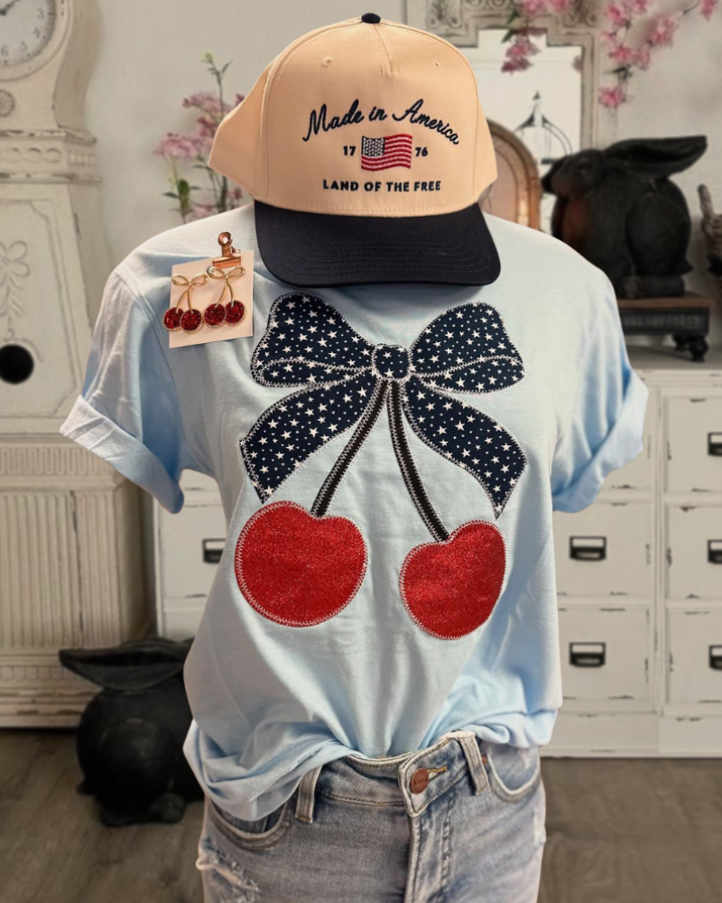 Cherry Bow Embriodered Tee