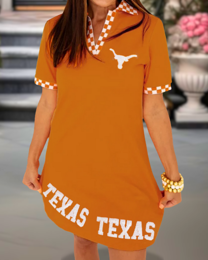 TEXAS Sequined Plaid Trim Dress
