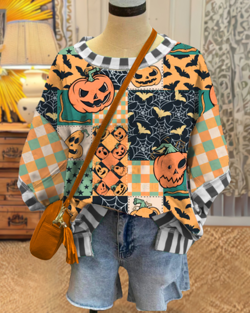 Pumpkin Bat Plaid T-shirt