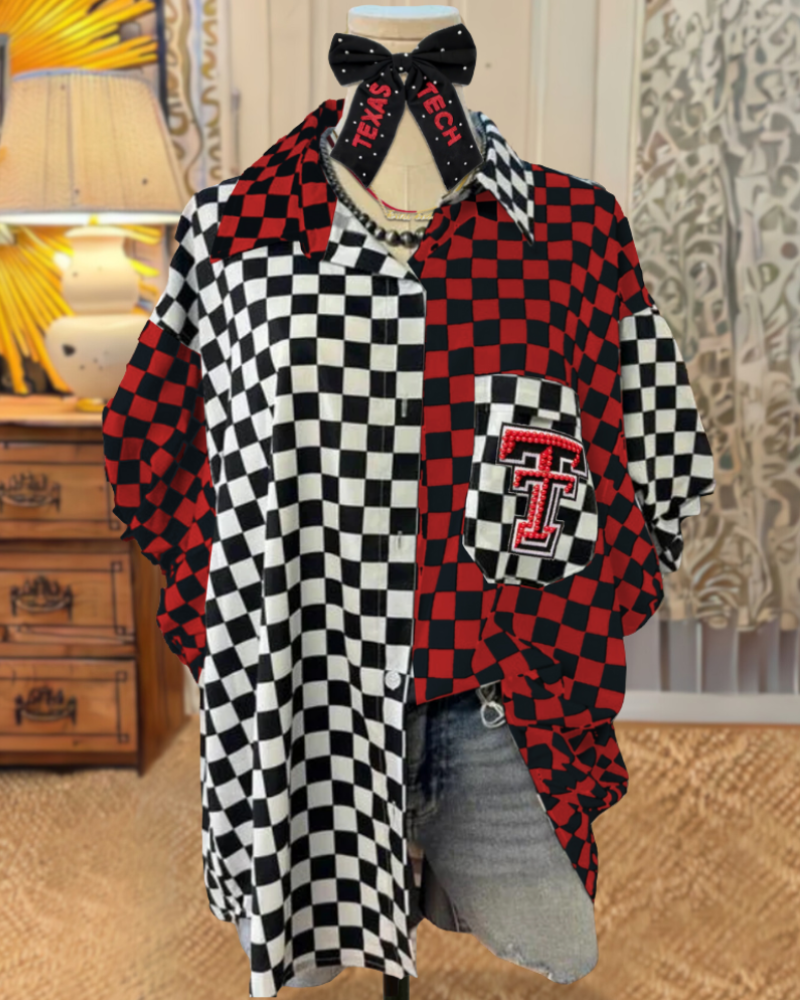 Texas Tech Beaded Contrast Check Shirt