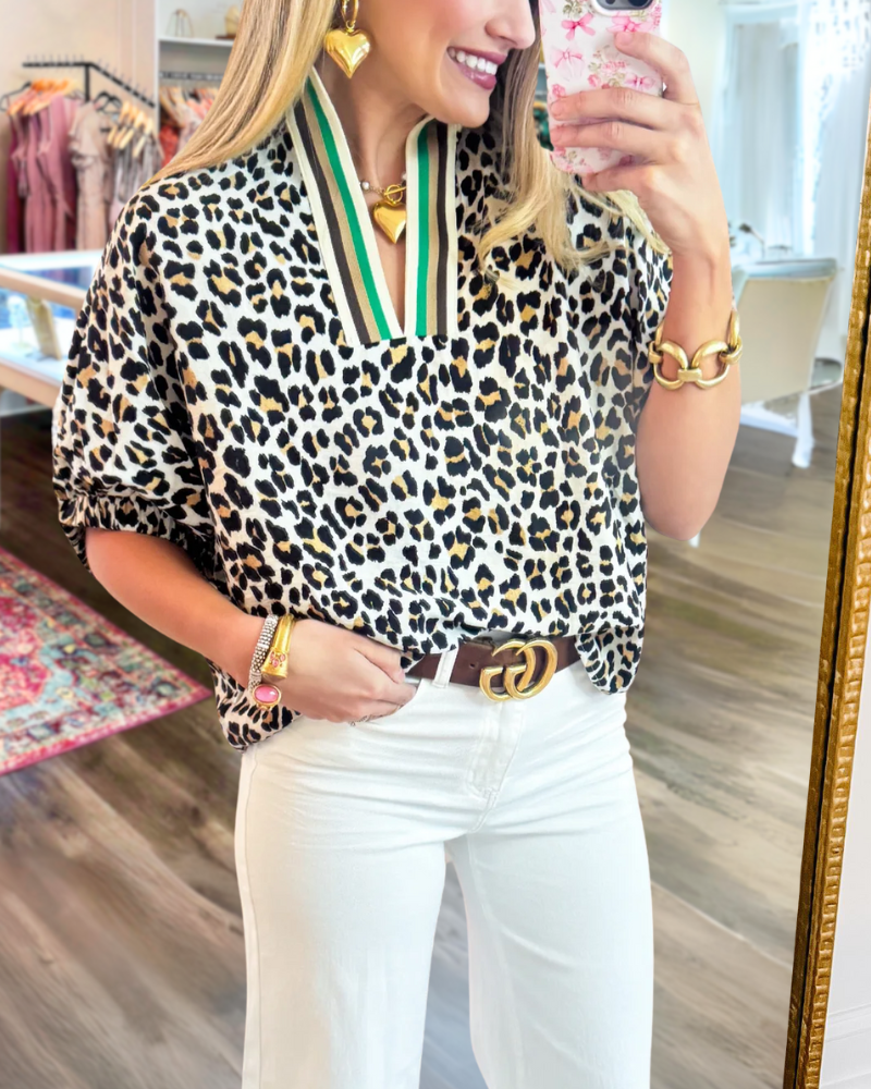 Leopard Print Trim Top