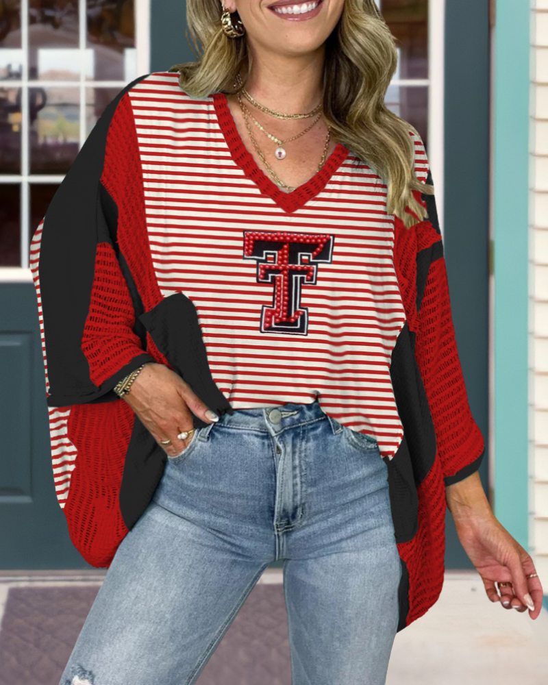 Embroidered Beaded V-Neck Top