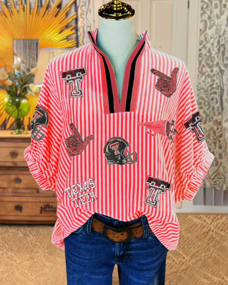 TEXAS TECH Striped Sequined Top