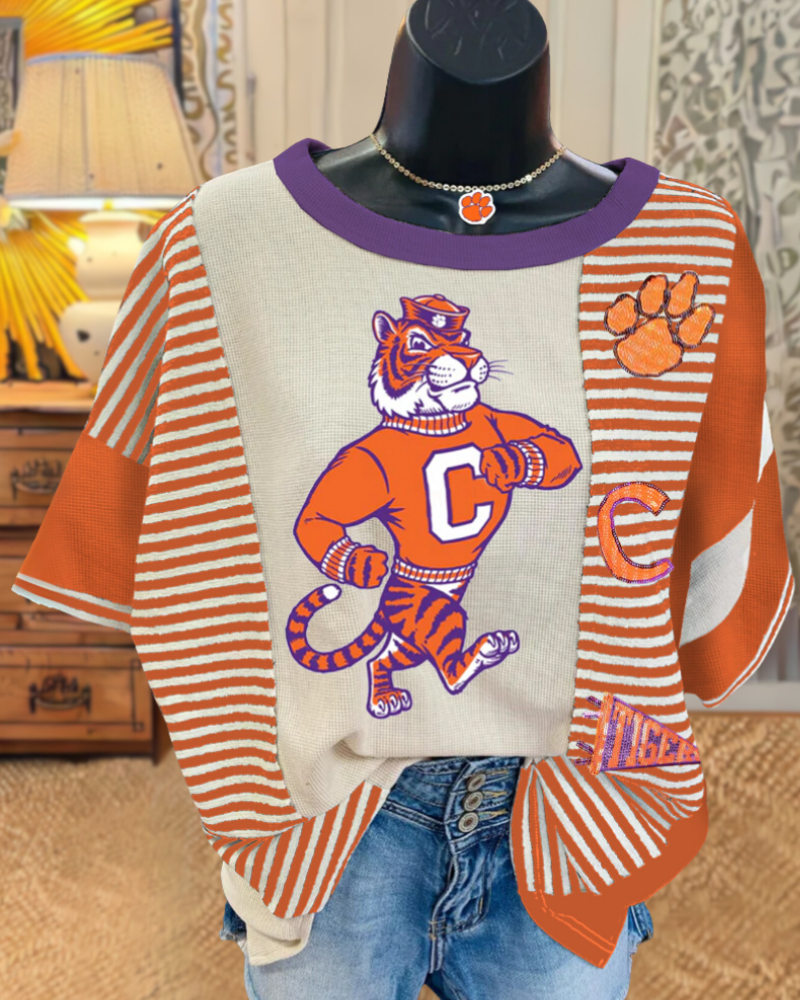 Clemson Tiger Sequin Stripe T-shirt
