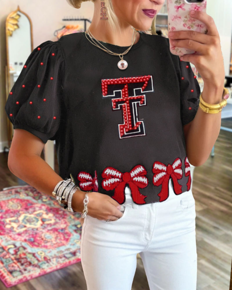 Embroidered Beaded Bow Top