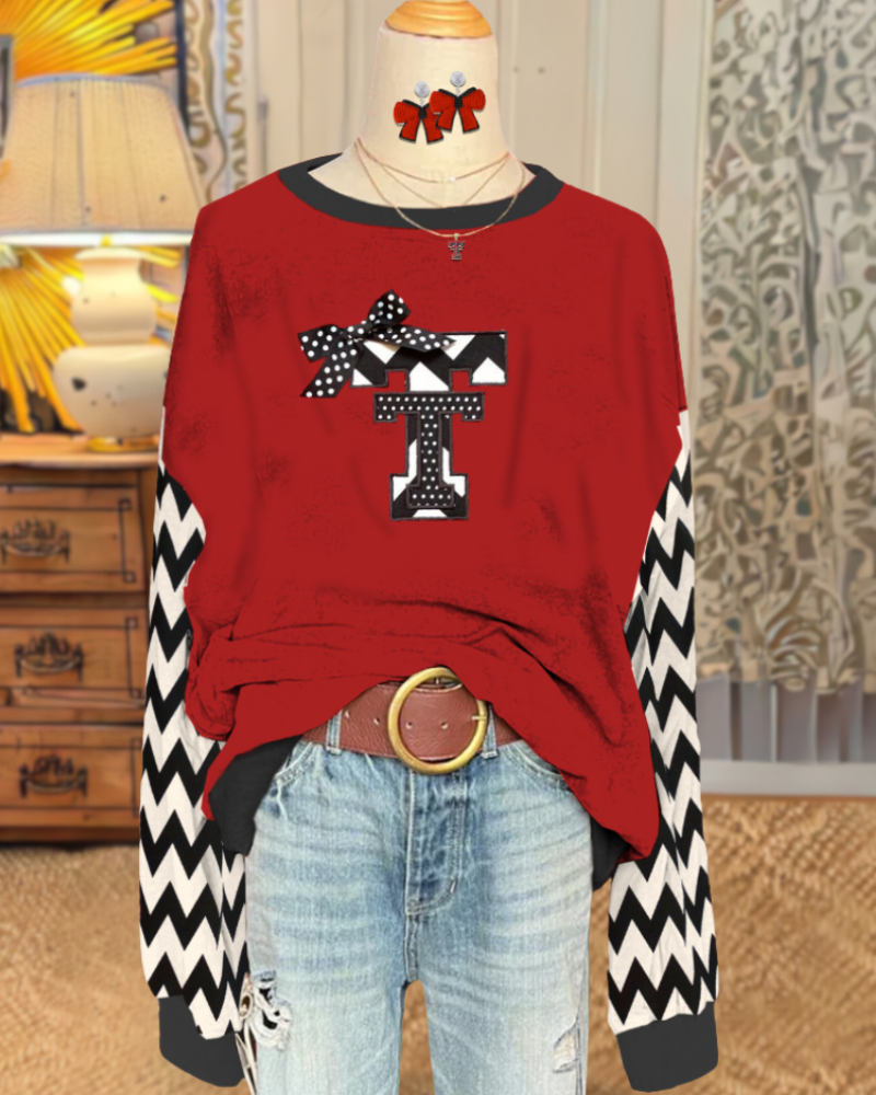 Texas Tech Embroidered Wave Stripe Top