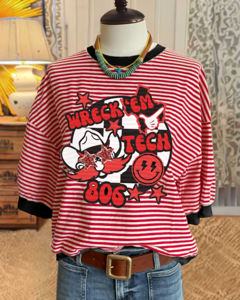 Raider Red WRECK 'EM Striped T-Shirt