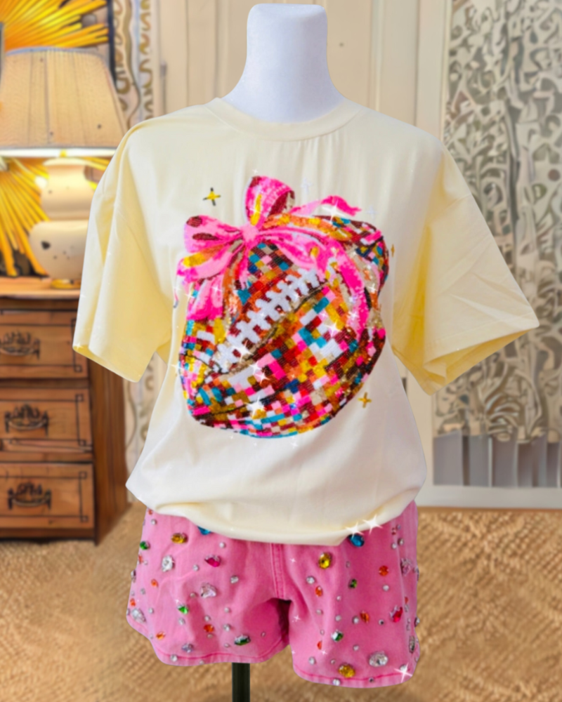 Sequin Bow Football Tee