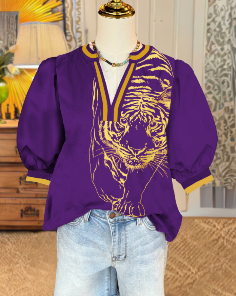 Tiger Puff Sleeve Top