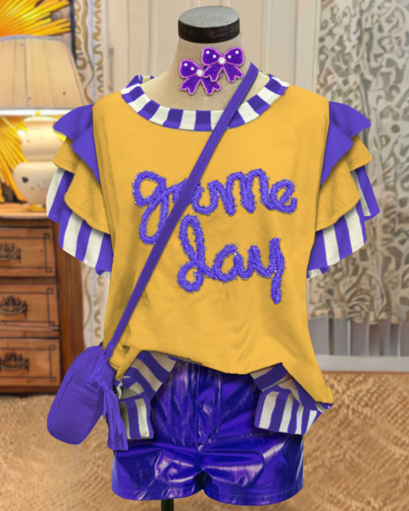 Game Day Embroidered Ruffle Top