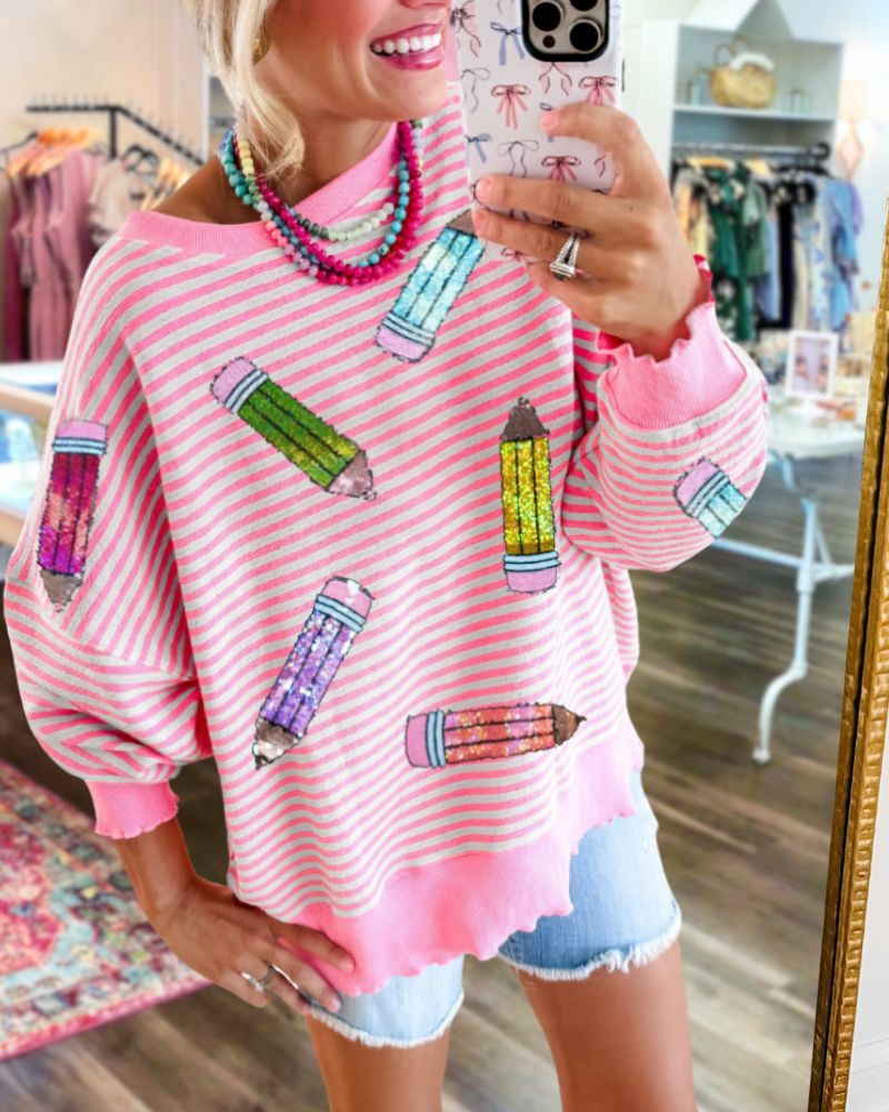 Pencil Sparkle Striped Sweatshirt