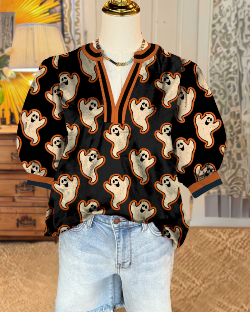 Ghost Stripe Trim Satin Top