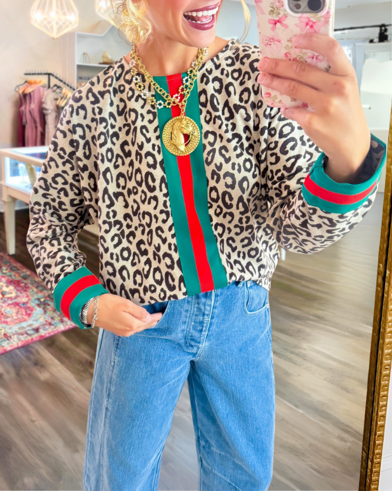 Chic Striped Leopard Top