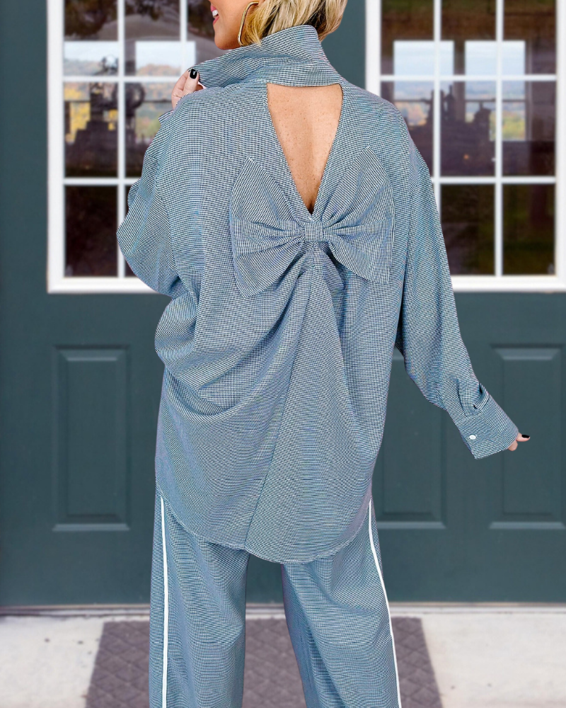 Oversized Bow Checked Shirt