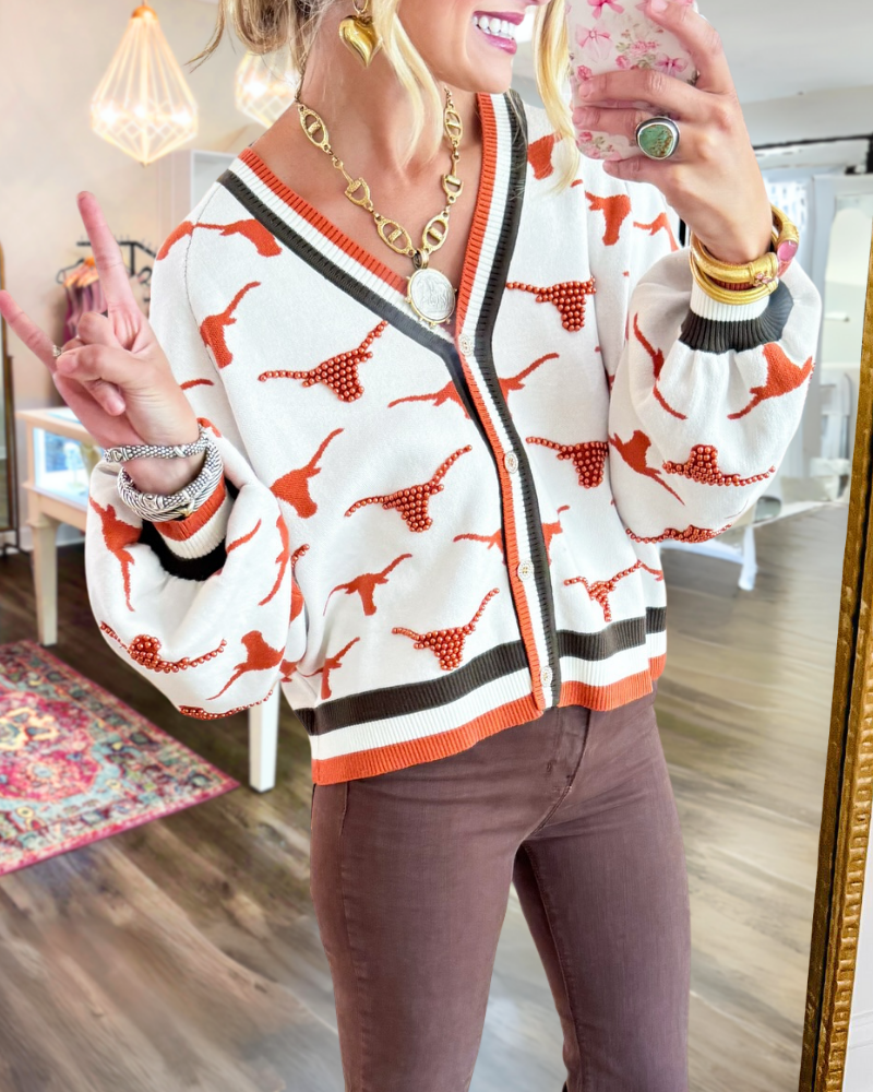 Bevo Beaded Ribbed Trim Cardigan