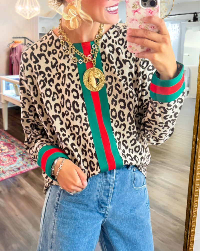 Chic Striped Leopard Top
