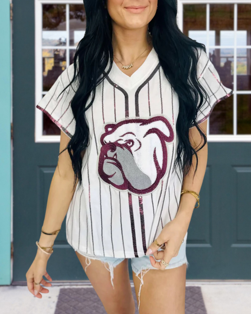 Bulldog Sequin Stripe Top
