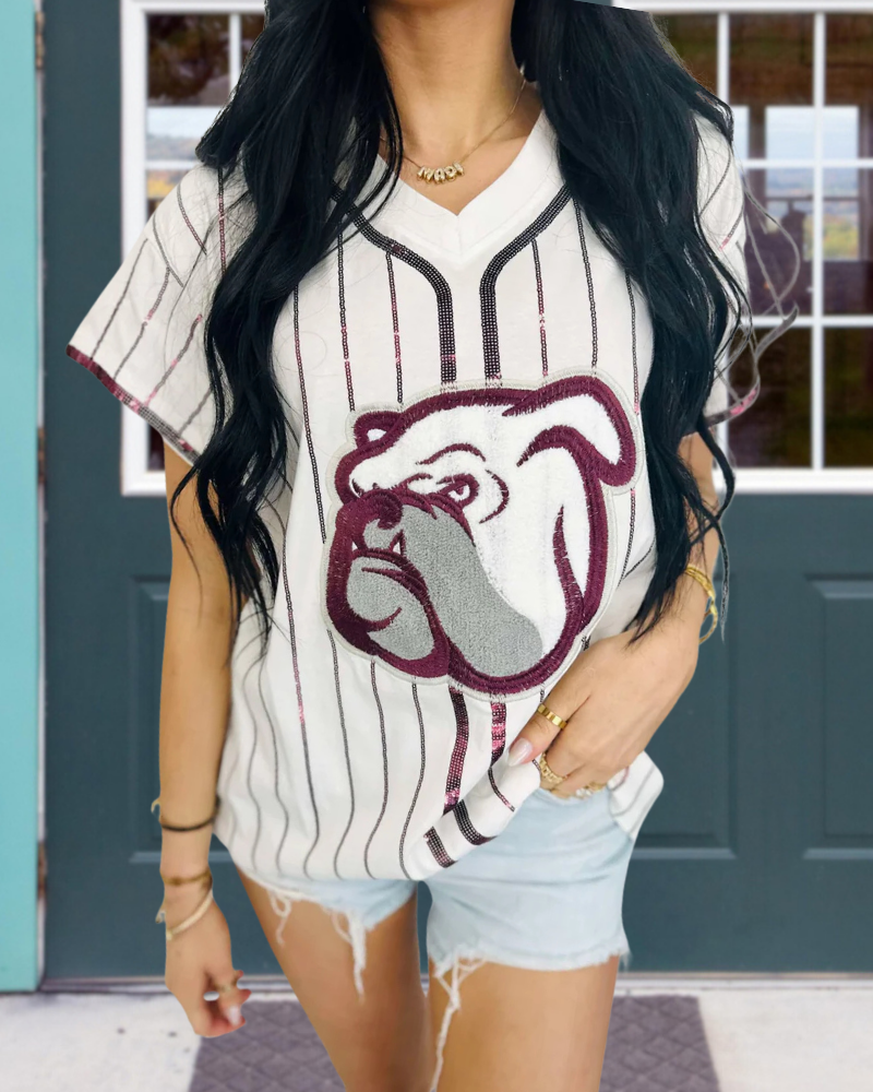 Bulldog Sequin Stripe Top