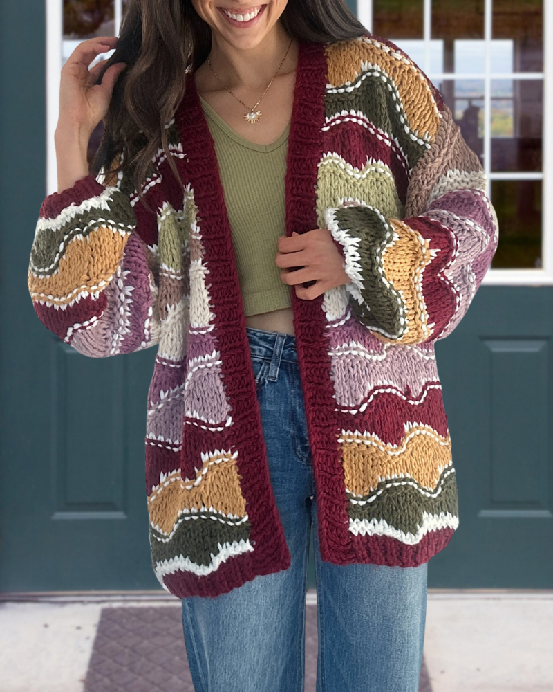 Colorblock Chunky Knit Cardigan Sweater