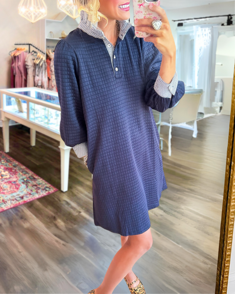 Quilted Striped Trim Dress