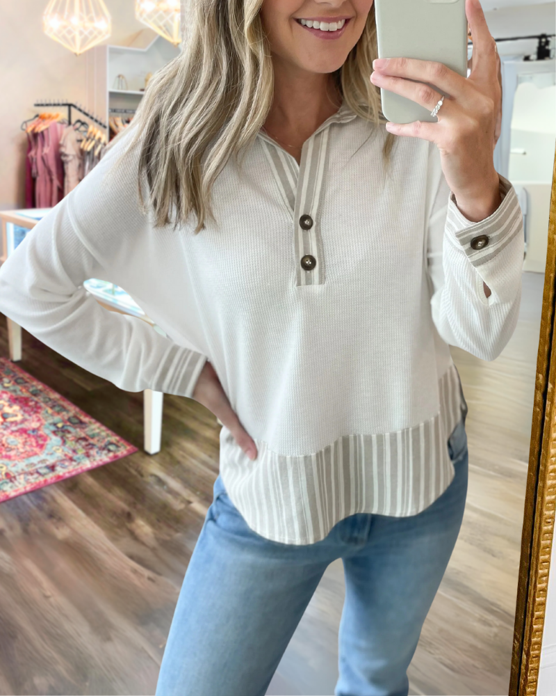 Waffle Stripe Trim Top