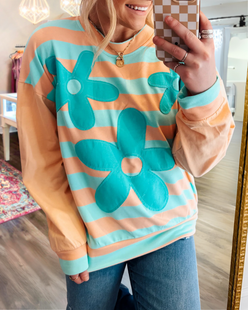 Floral Patch Striped Sweatshirt