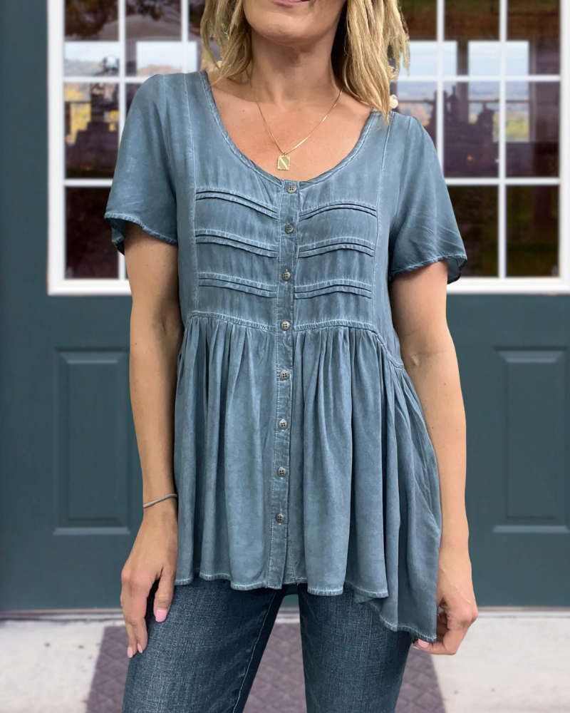 Stylish Pleated Denim Top