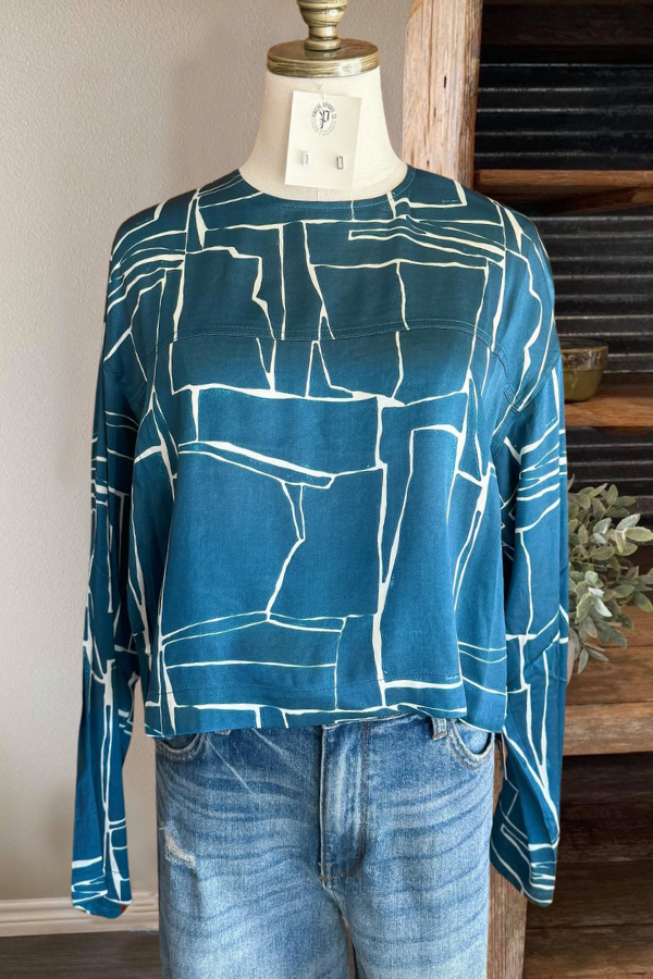 Abstract Printed Crewneck Blouse