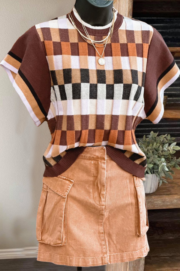 Colorblock Check Textured Top