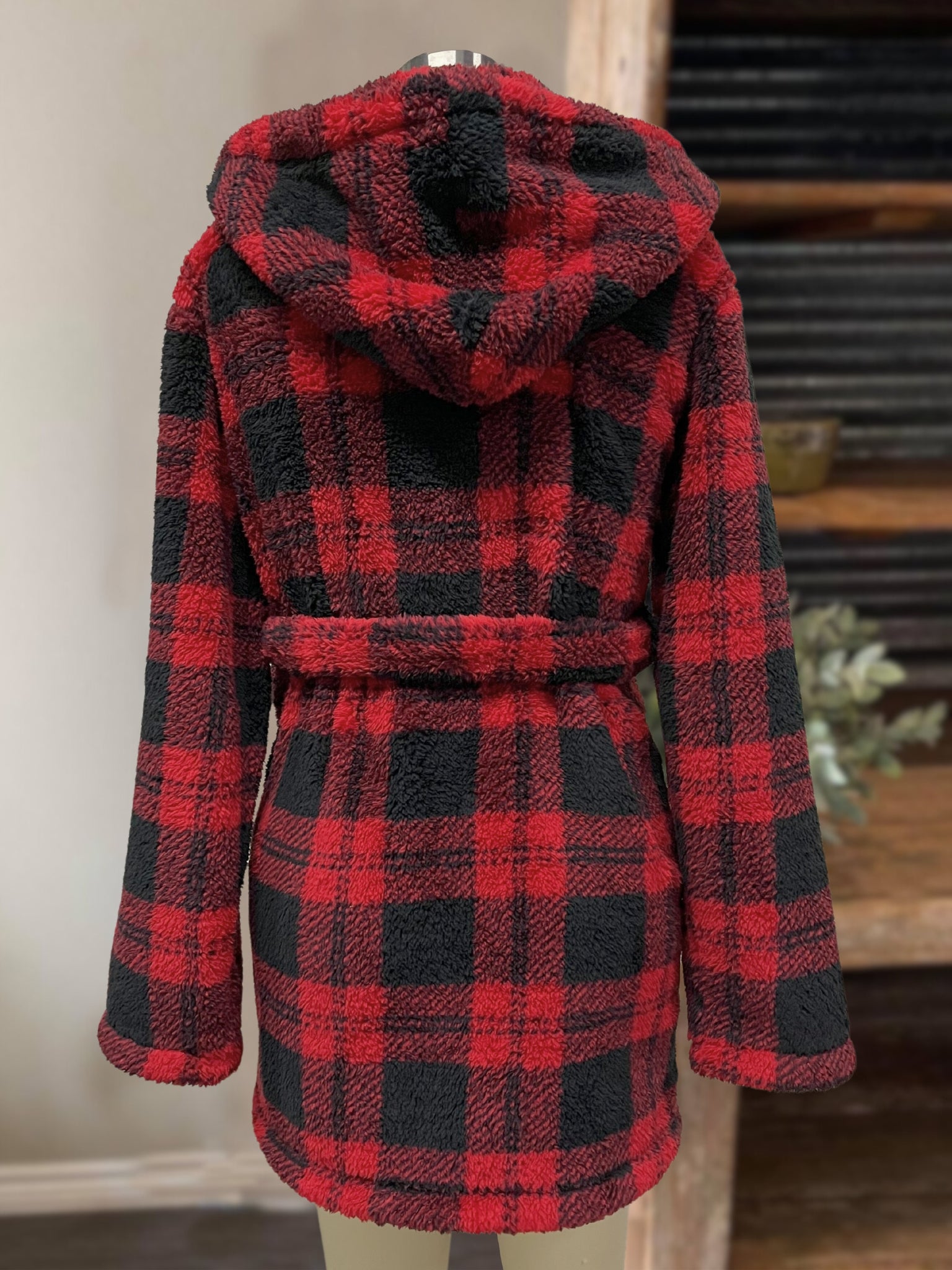 Plush Hooded Plaid Robe