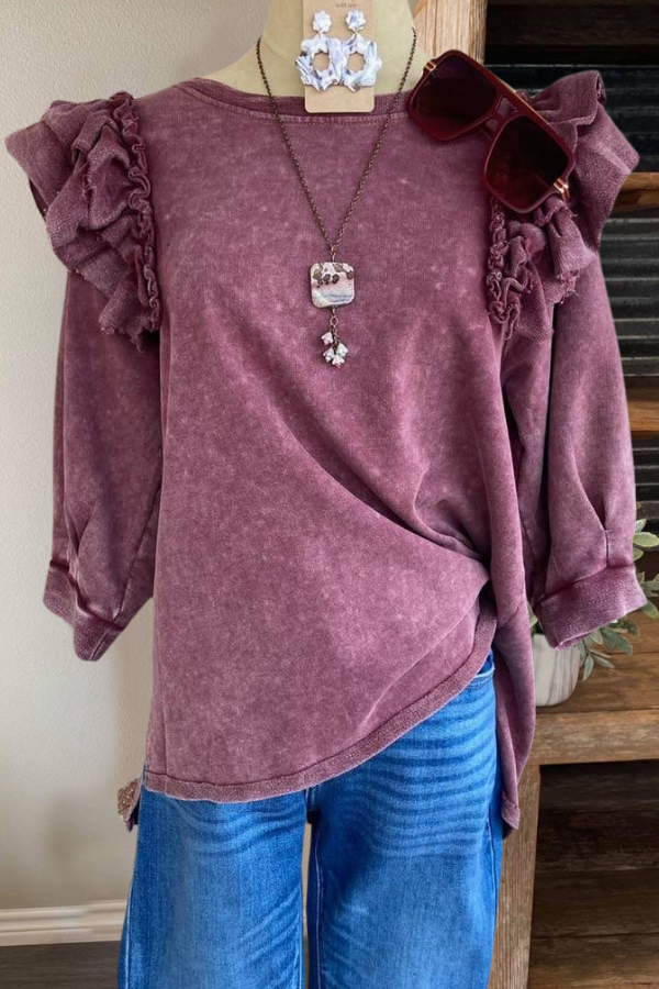 Ruffled Mineral Water Sweatshirt-Burgundy