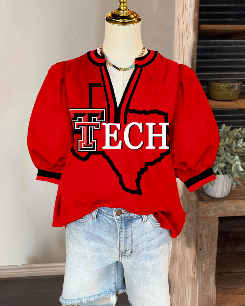 Texas Tech Puff Sleeve Top