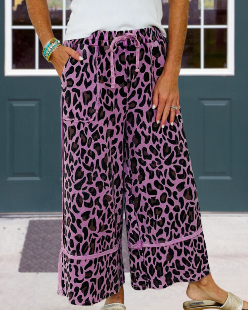 Leopard Print Wide-Leg Pants