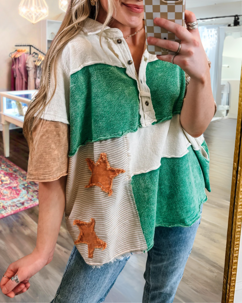 Star Patchwork Washed Top