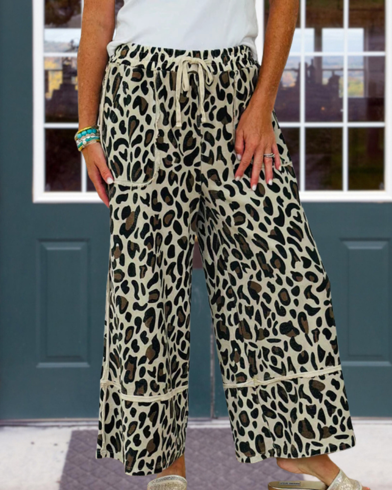 Leopard Print Wide-Leg Pants