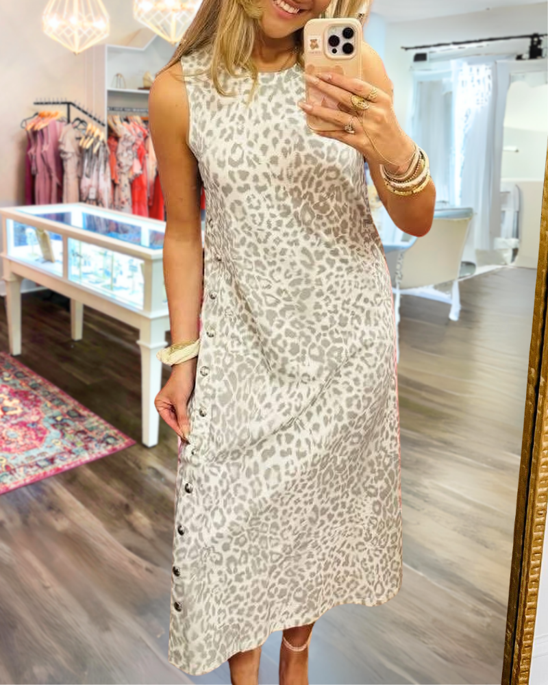 Leopard Button Satin Dress