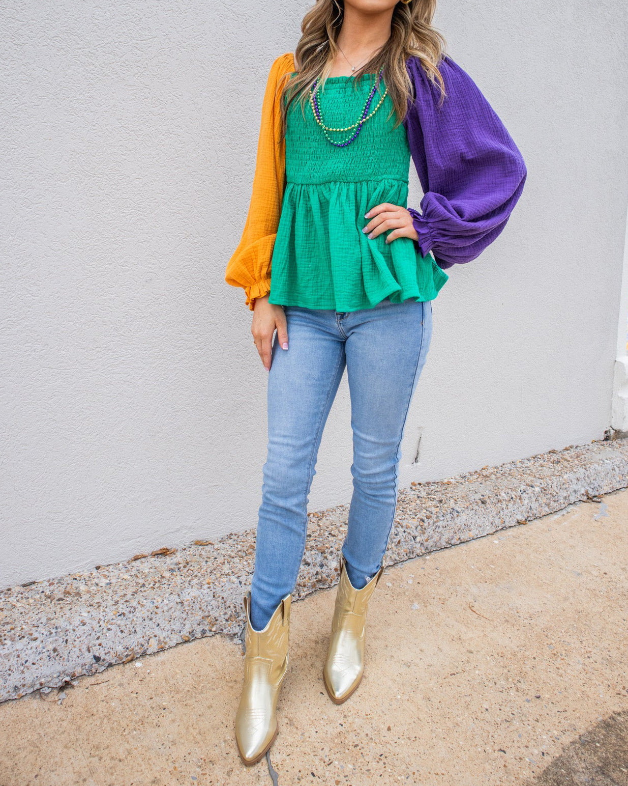 Mardi Gras Color Block Babydoll Top