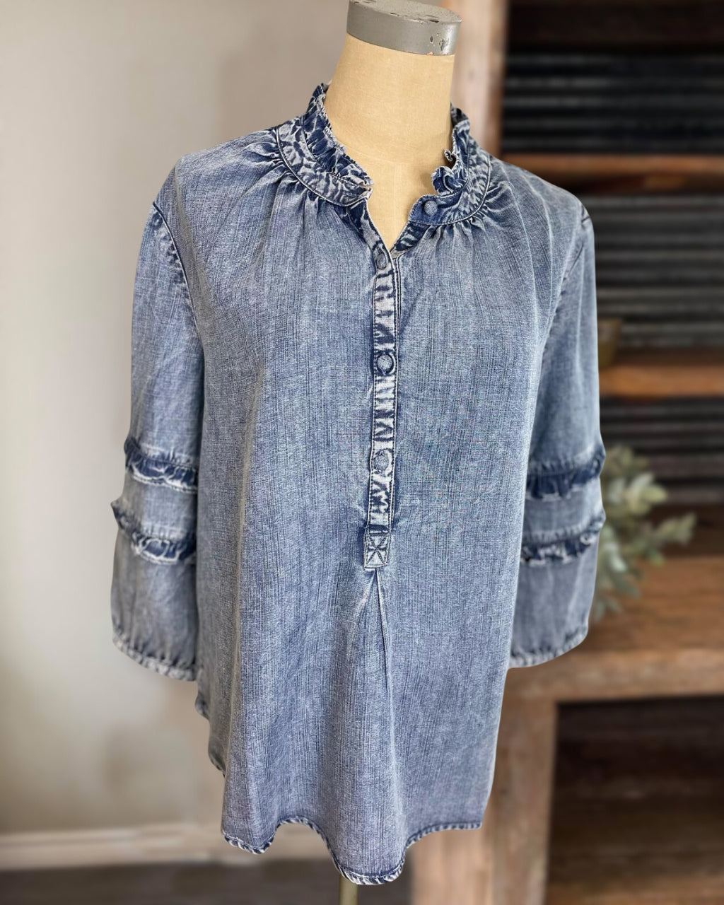 Ruffled Denim Top