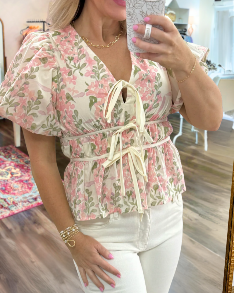 Garden Pink Peplum Bow Top