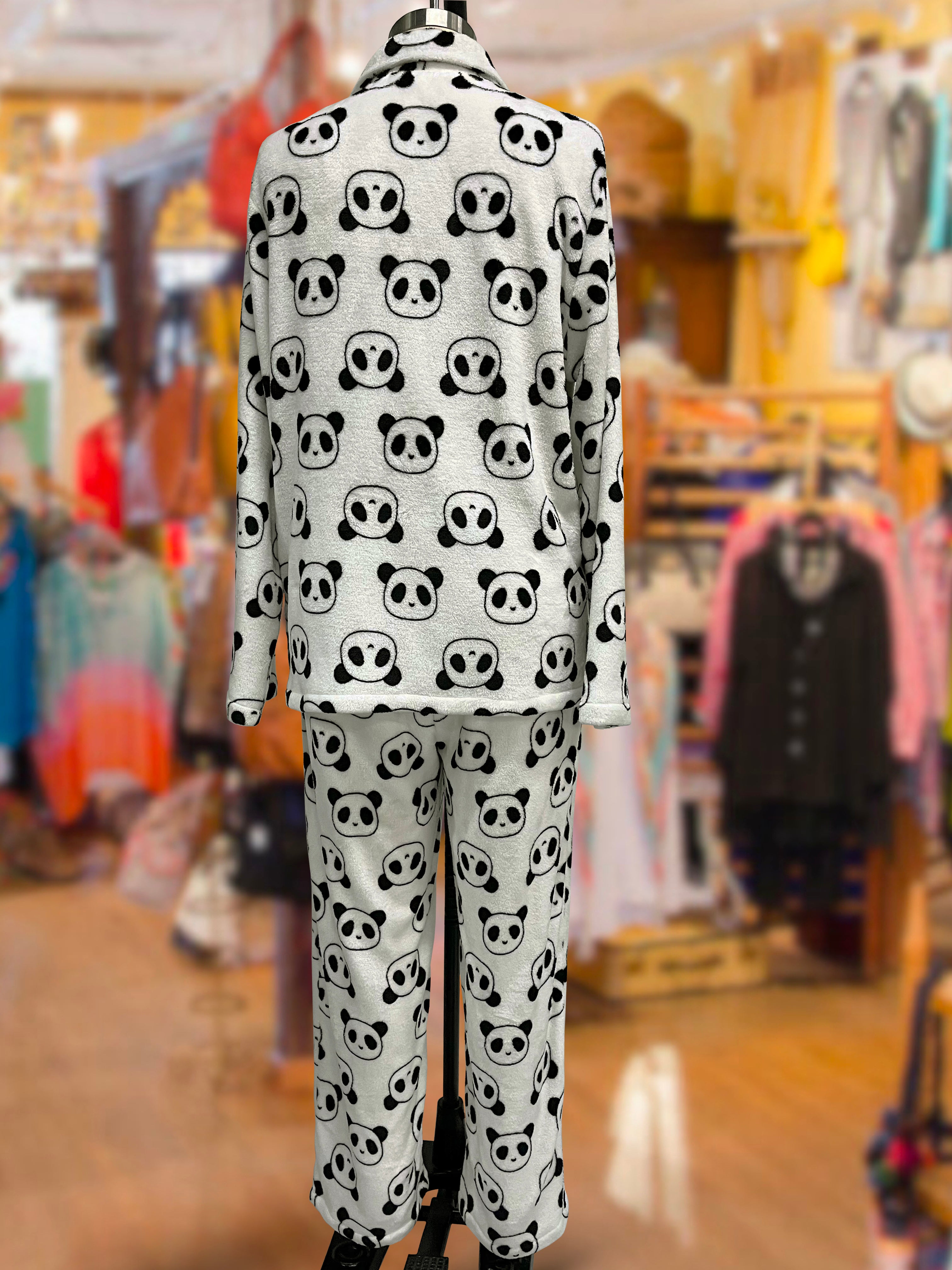 Plush Loungewear Pajama Set Panda Pattern