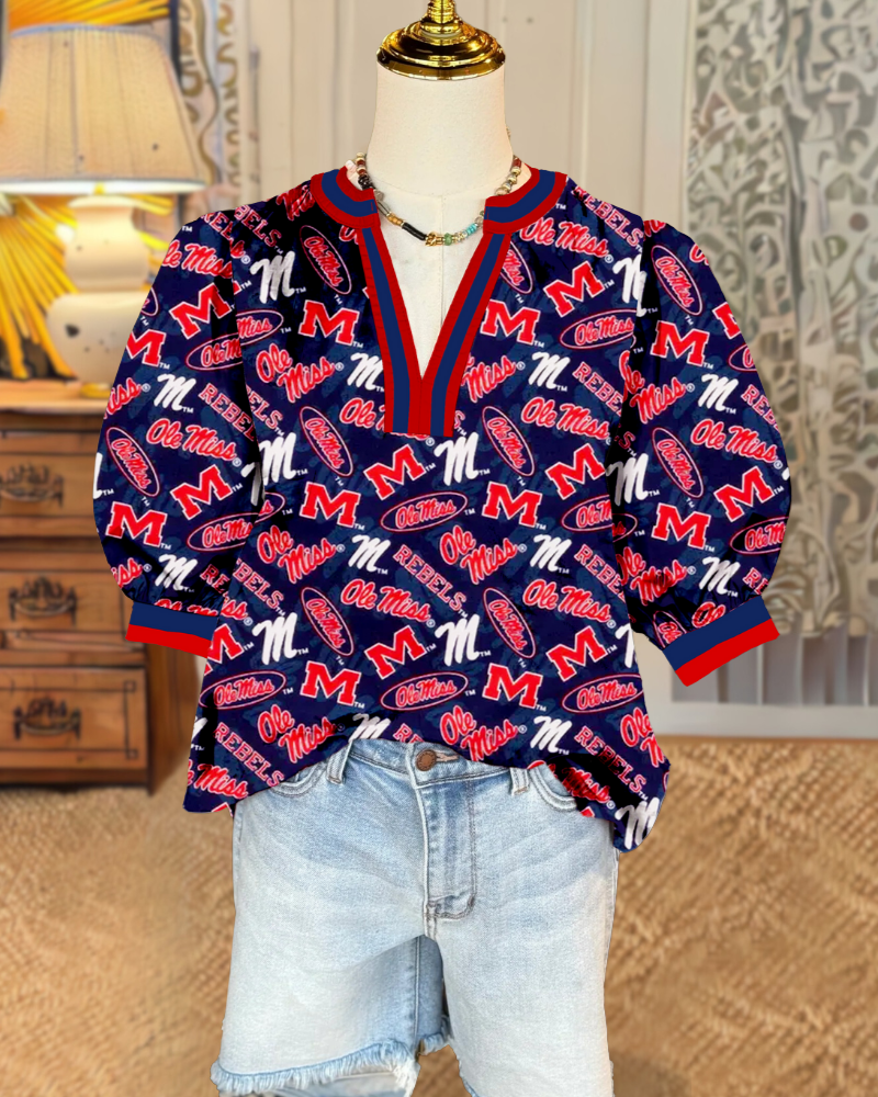 Ole Miss Rebels Puff Sleeve Satin Top