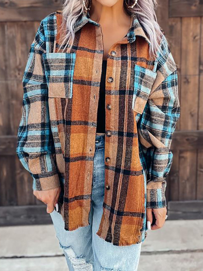 Blue And Brown Plaid Brushed Shirt