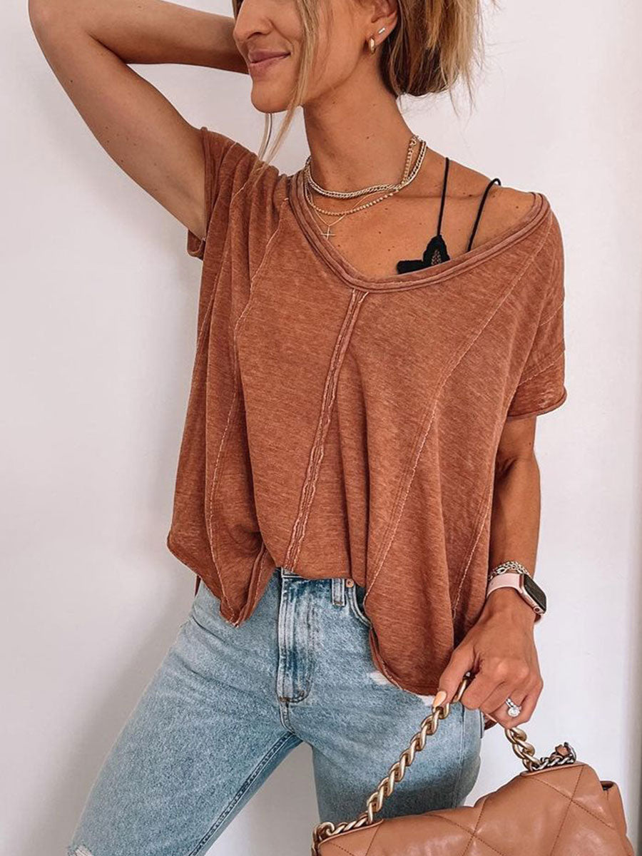 Distressed Basic Cotton T-shirt