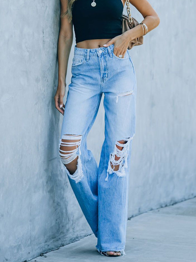 HIGH RISE DISTRESSED DENIM