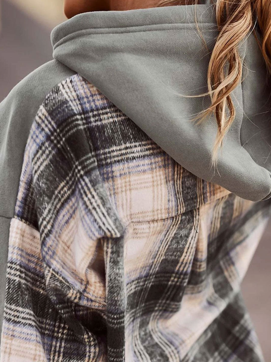 Plaid Stitching Hoodie