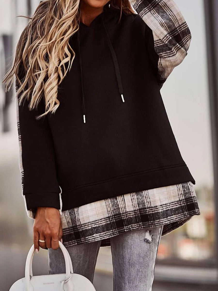 Plaid Stitching Hoodie